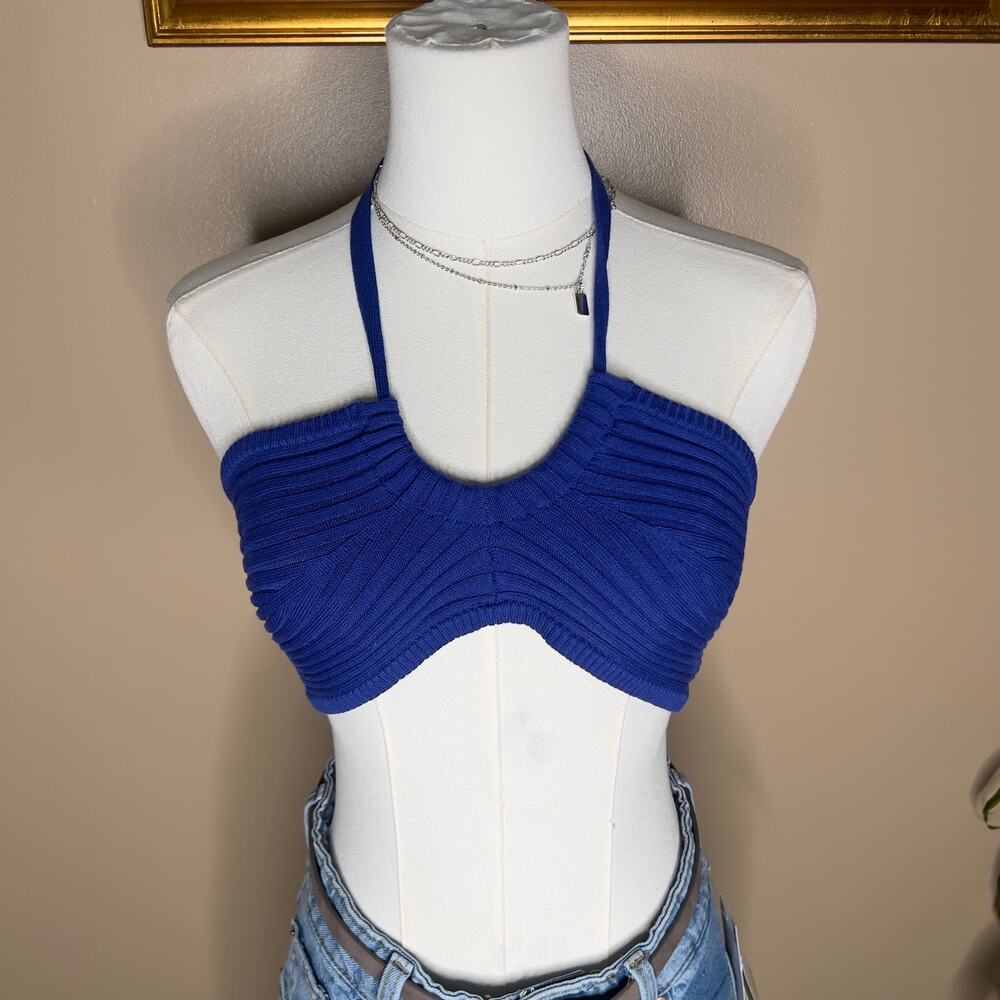 Urban Outfitters Cobalt Blue Knit Bandeau Halter Top Size Medium